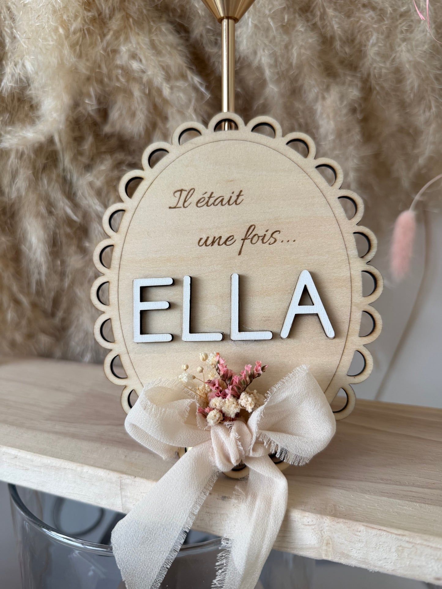 Plaque de naissance personnalisée en bois – modèle bohème