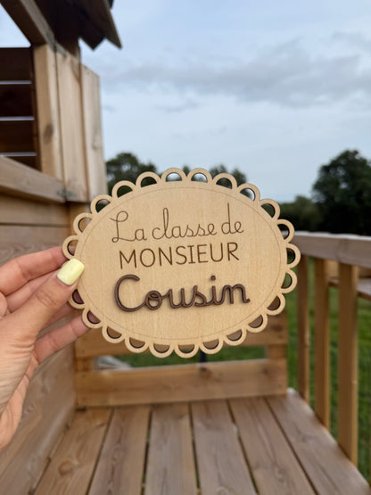 Plaque personnalisée de classe en bois – Cadeau maîtresse / maître