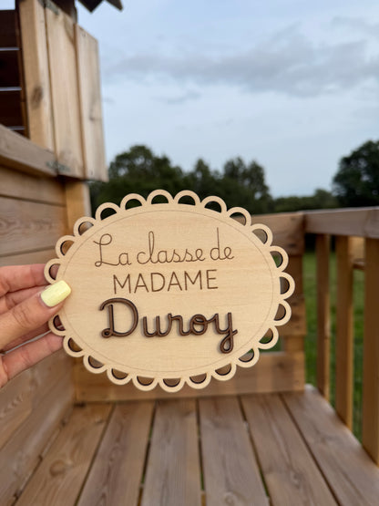 Plaque personnalisée de classe en bois – Cadeau maîtresse / maître