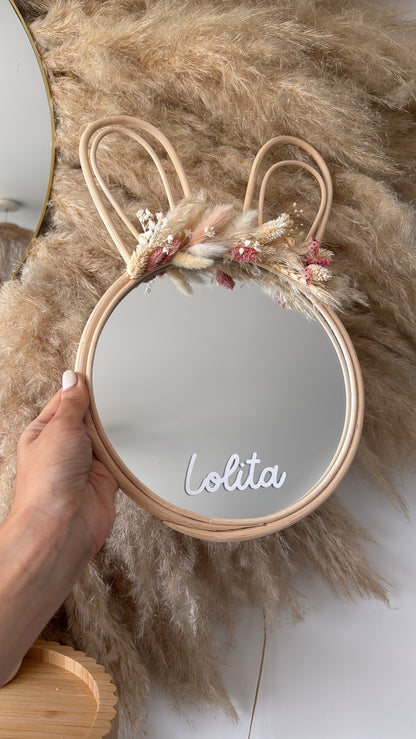 Miroir lapin personnalisé avec fleurs séchées
