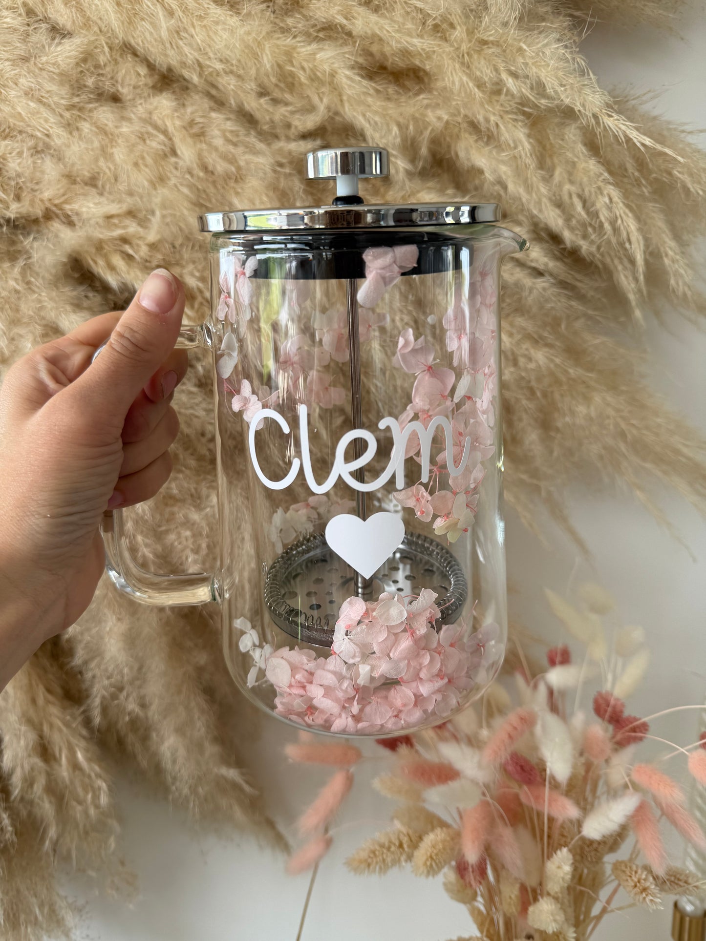 Théière fleurie personnalisée – Verre & fleurs séchées | Édition très limitée