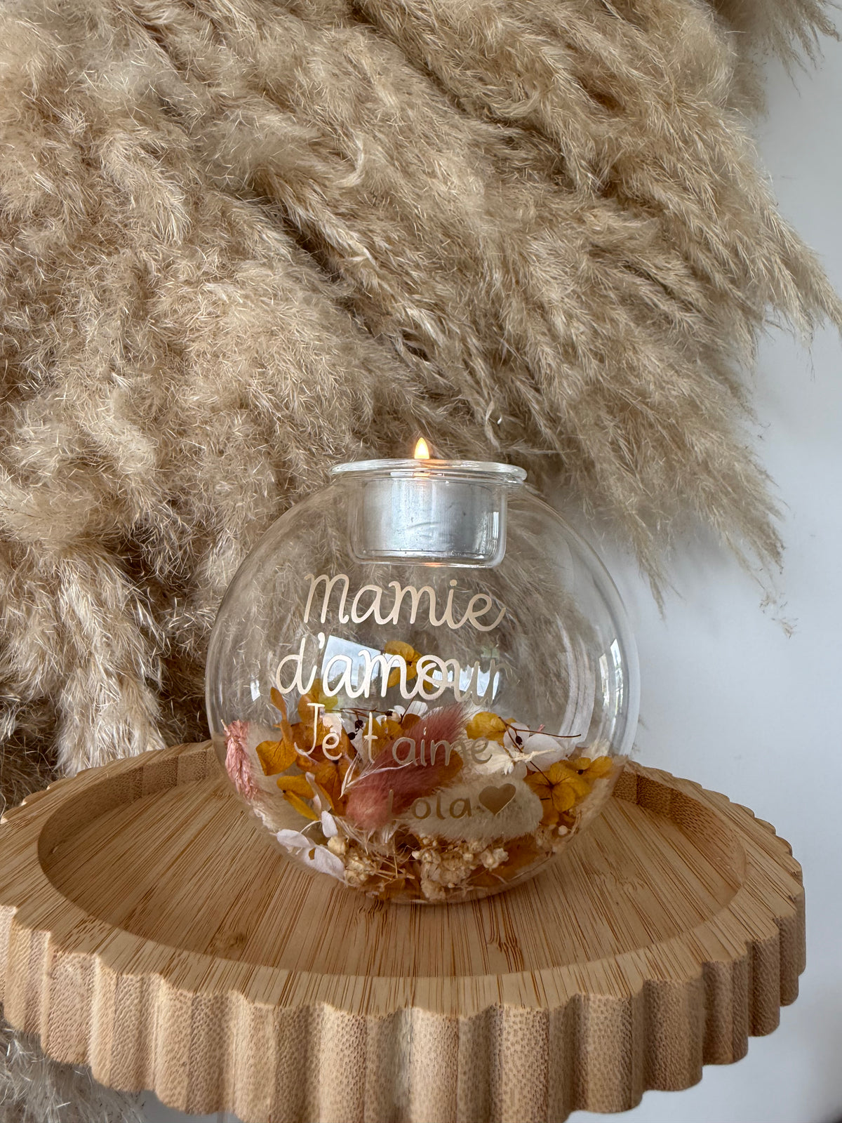 Bougie sphère fleurie personnalisée – Fleurs séchées