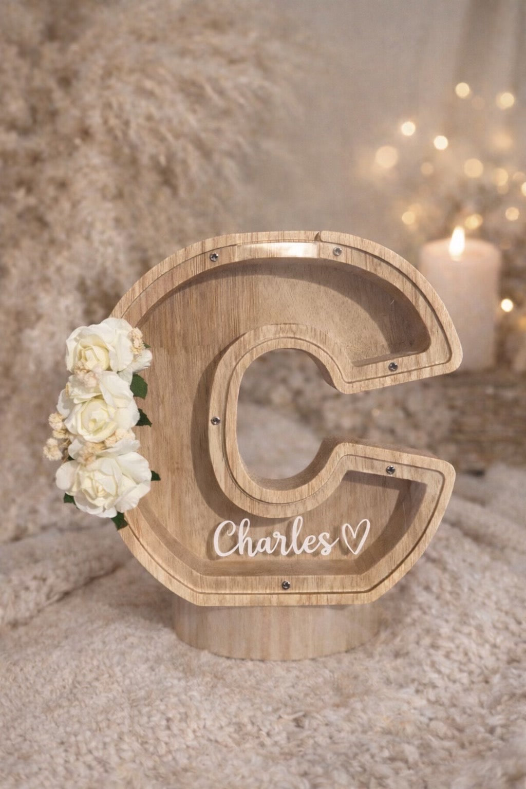 Tirelire lettre en bois personnalisée – Prénom de l’enfant
