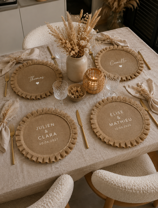 Set de table en jute personnalisé – Mariage & événements
