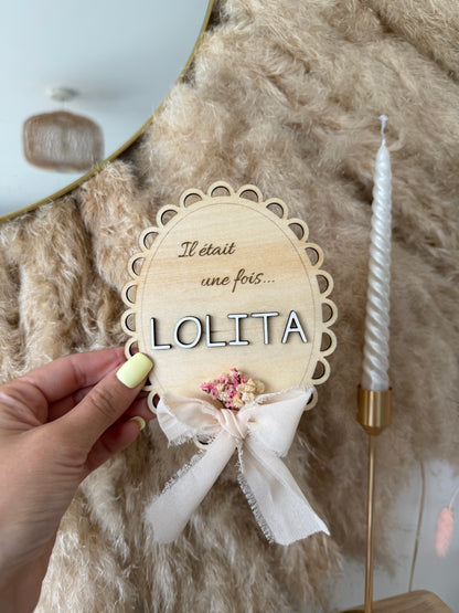 Plaque de naissance personnalisée en bois – modèle bohème