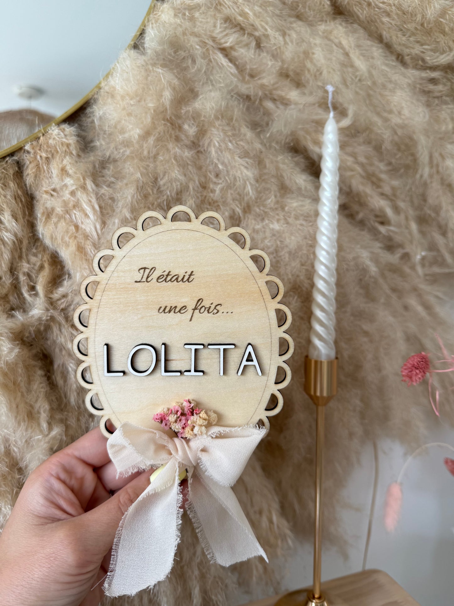 Plaque de naissance personnalisée en bois – modèle bohème