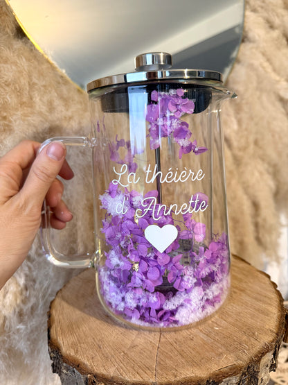 Théière fleurie personnalisée – Verre & fleurs séchées | Édition très limitée