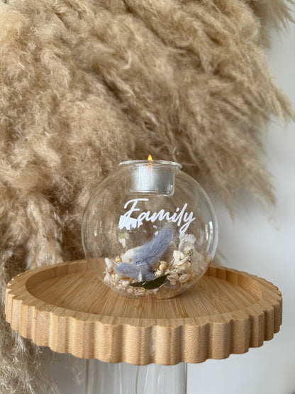Bougie sphère fleurie personnalisée – Fleurs séchées