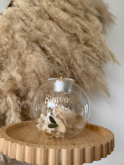 Bougie sphère fleurie personnalisée – Fleurs séchées