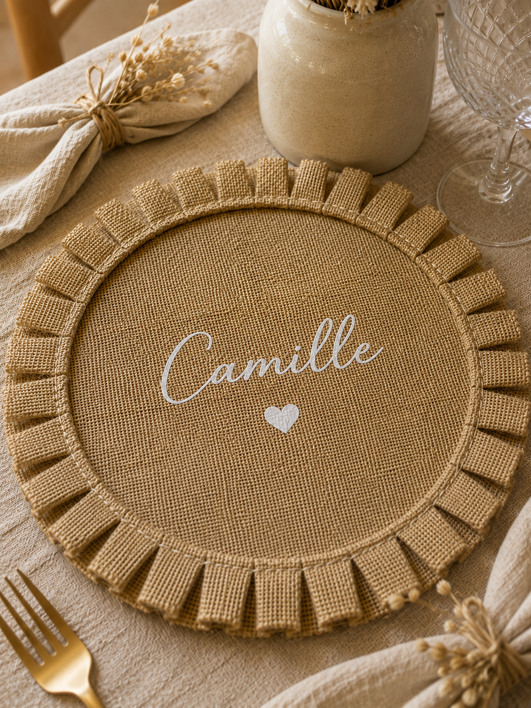 Set de table en jute personnalisé – Mariage & événements