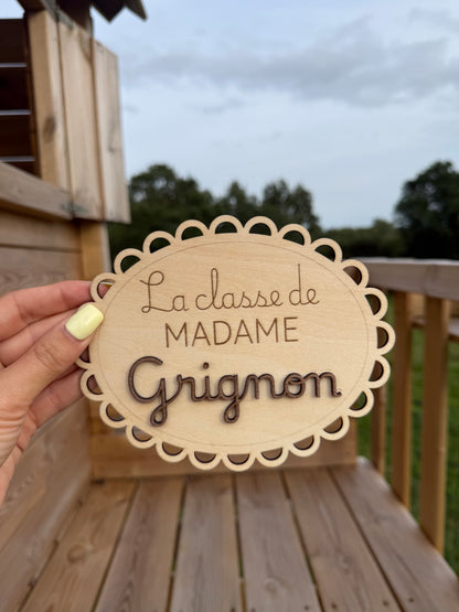 Plaque personnalisée de classe en bois – Cadeau maîtresse / maître