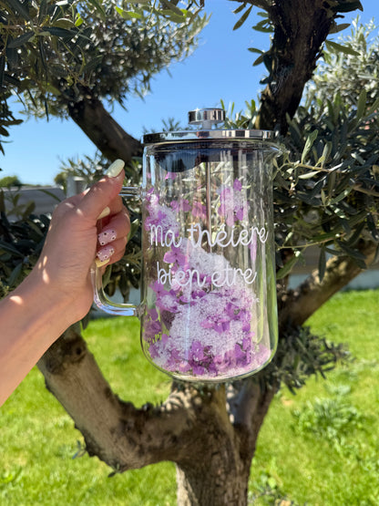 Théière fleurie personnalisée – Verre & fleurs séchées | Édition très limitée