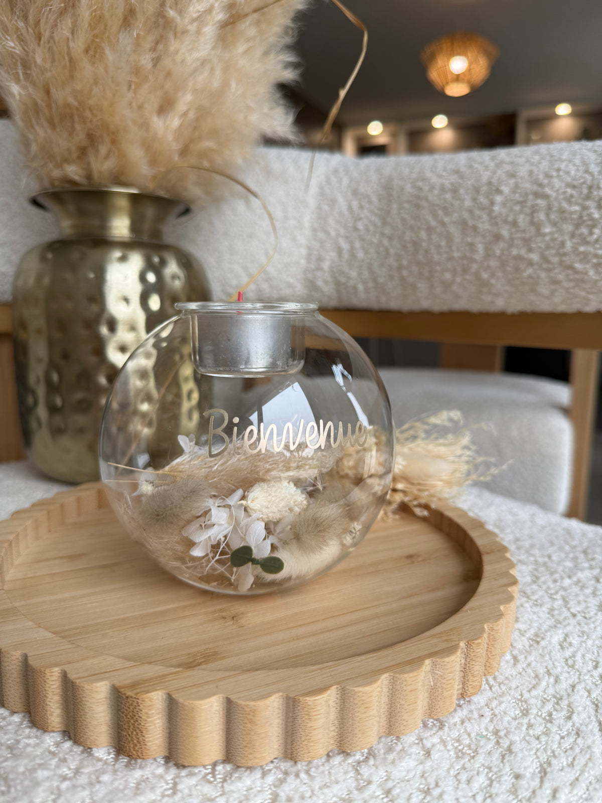 Bougie sphère fleurie personnalisée – Fleurs séchées