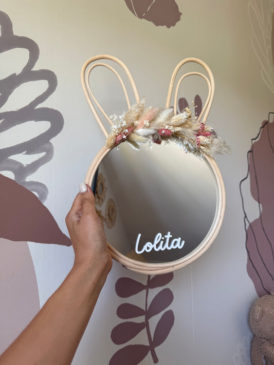 Miroir lapin personnalisé avec fleurs séchées