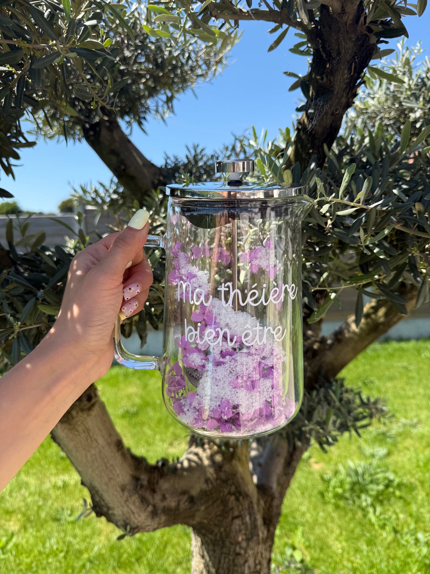 Théière fleurie personnalisée – Verre & fleurs séchées | Édition très limitée