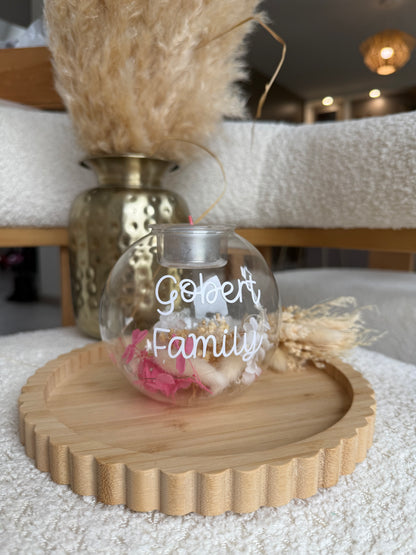 Bougie sphère fleurie personnalisée – Fleurs séchées