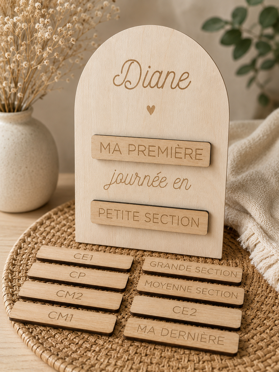 Pancarte rentrée scolaire personnalisée en bois avec prénom