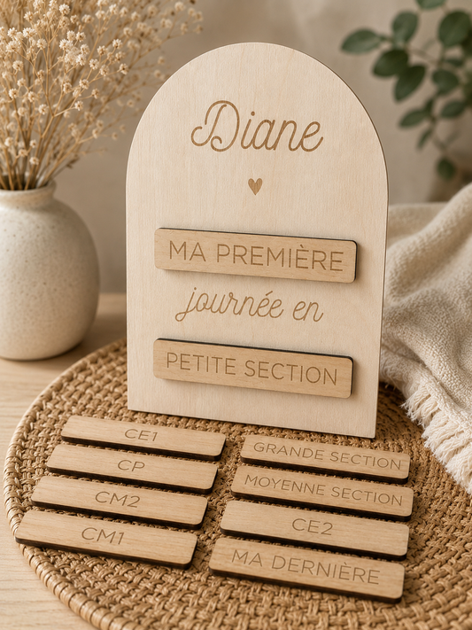 Pancarte rentrée scolaire personnalisée en bois avec prénom