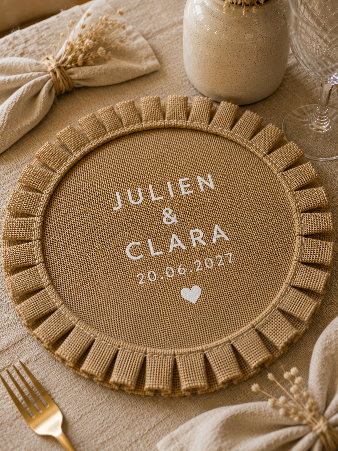 Set de table en jute personnalisé – Mariage & événements