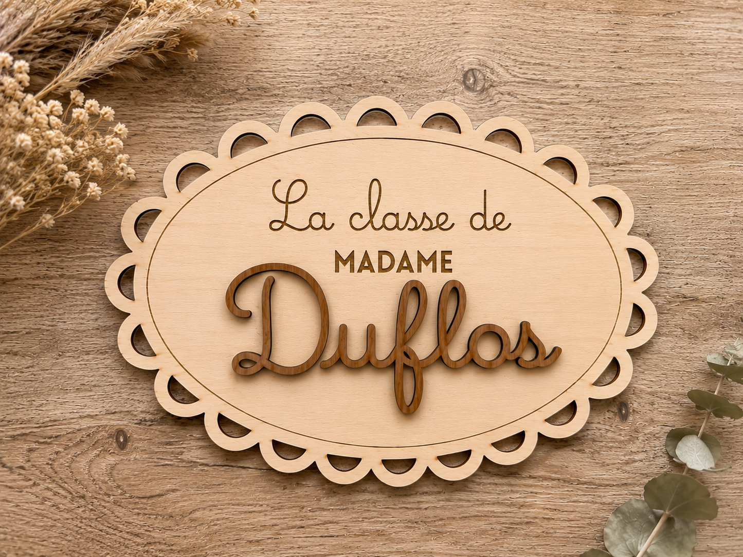 Plaque personnalisée de classe en bois – Cadeau maîtresse / maître