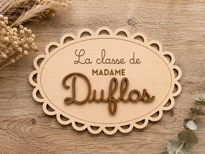 Plaque personnalisée de classe en bois – Cadeau maîtresse / maître