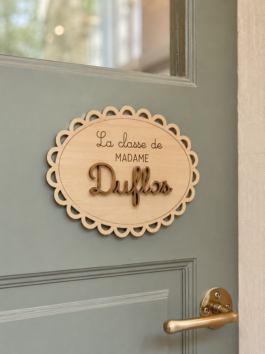 Plaque personnalisée de classe en bois – Cadeau maîtresse / maître