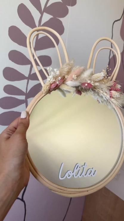 Miroir lapin personnalisé avec fleurs séchées