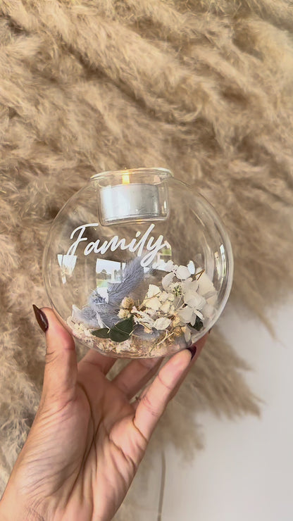 Bougie sphère fleurie personnalisée – Fleurs séchées